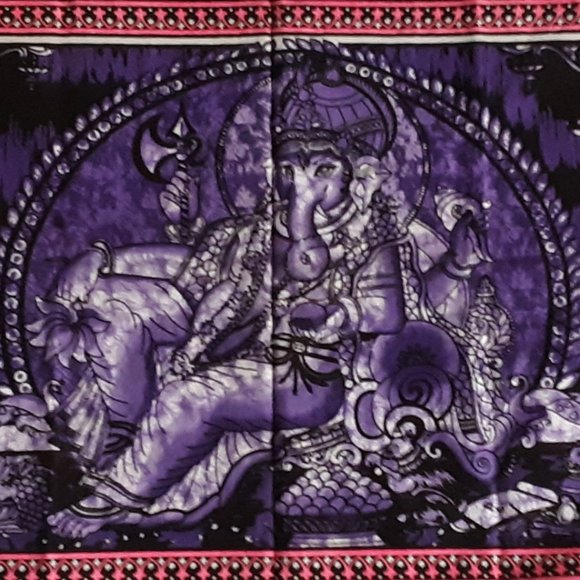 Hindu Ganesh Tapestry Wall Hanging Screen Printed Cotton 31.5" x 23" Unmounted - Picture 5 of 9